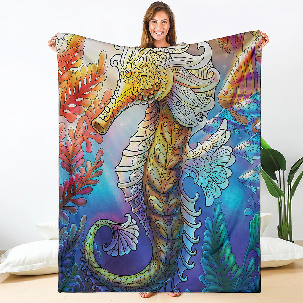 Colorful Seahorse Print Blanket