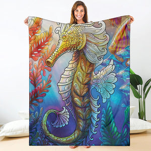 Colorful Seahorse Print Blanket