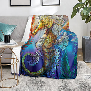 Colorful Seahorse Print Blanket