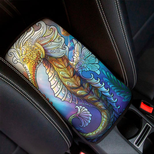 Colorful Seahorse Print Car Center Console Cover