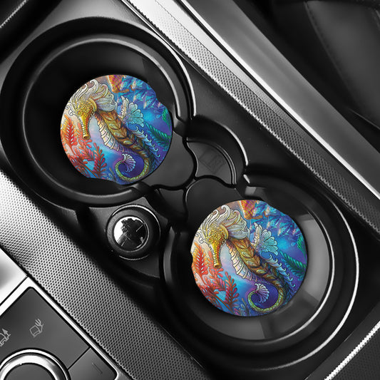Colorful Seahorse Print Car Coasters