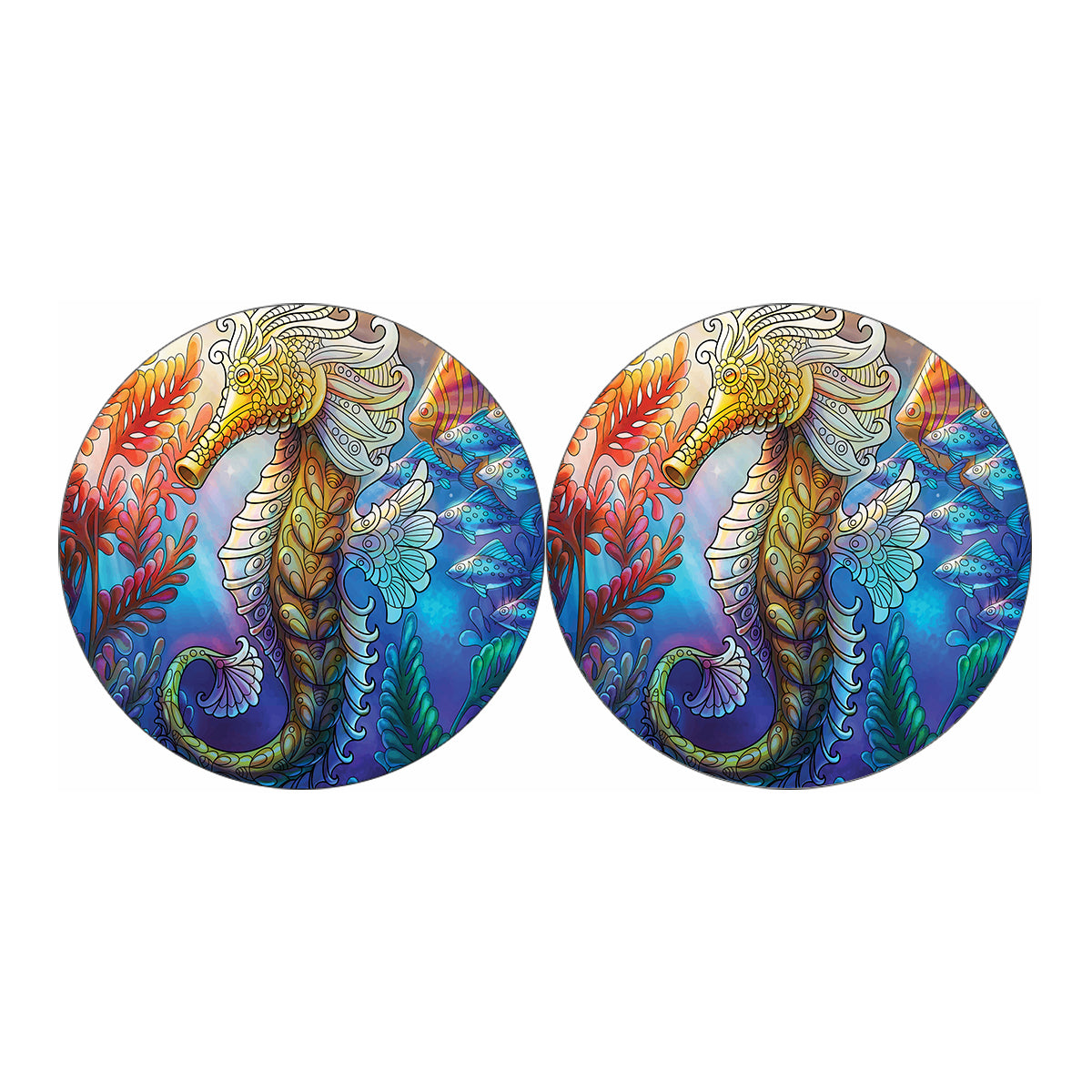 Colorful Seahorse Print Car Coasters