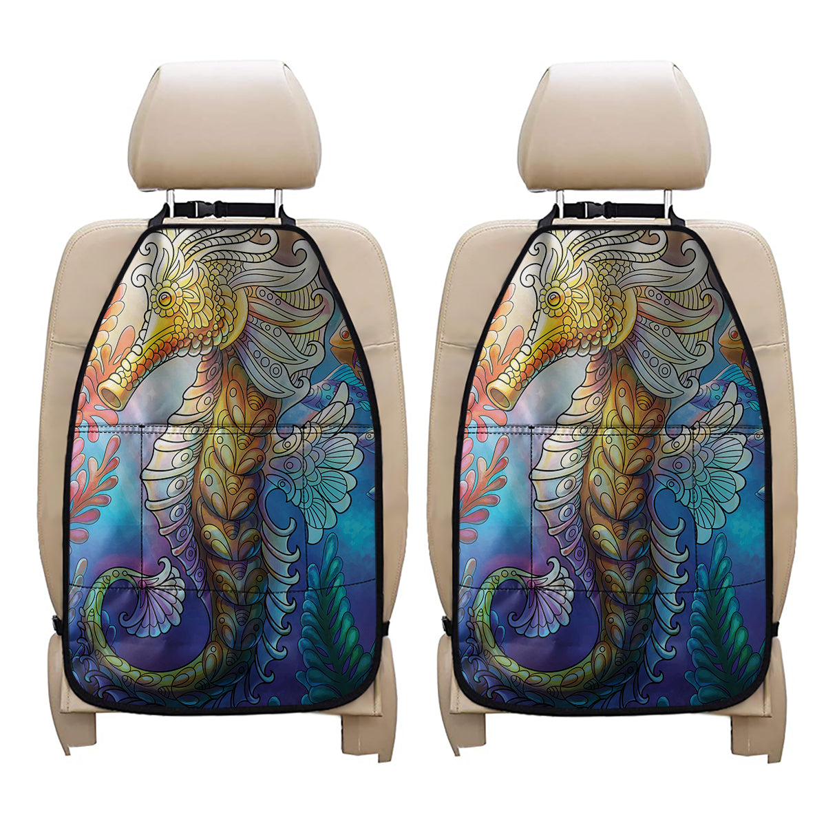 Colorful Seahorse Print Car Seat Organizers