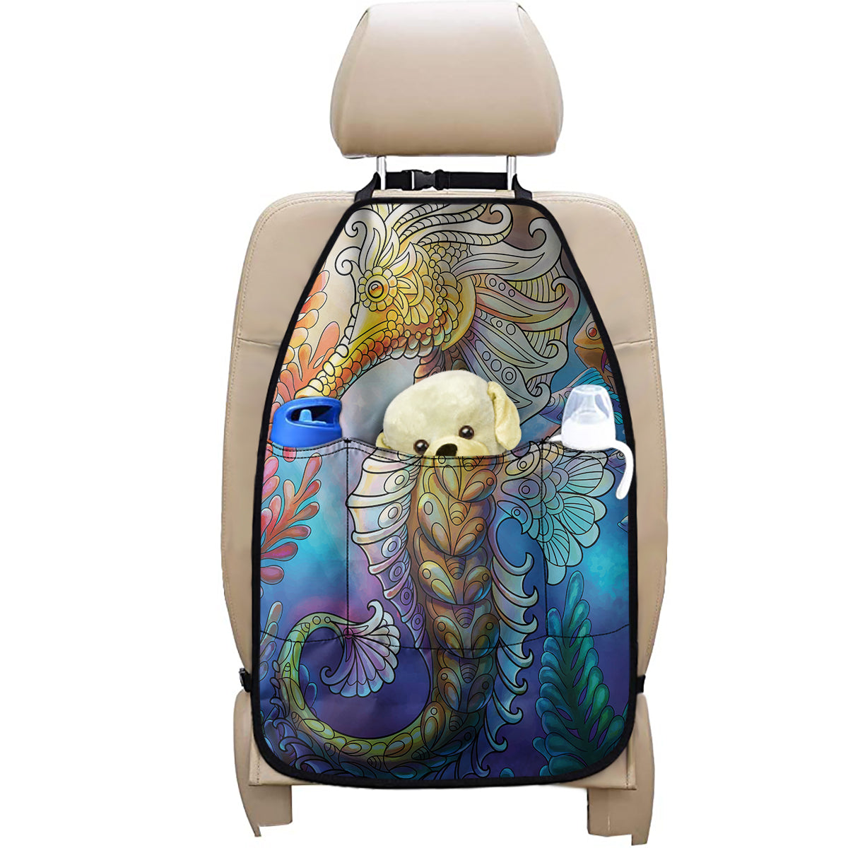 Colorful Seahorse Print Car Seat Organizers