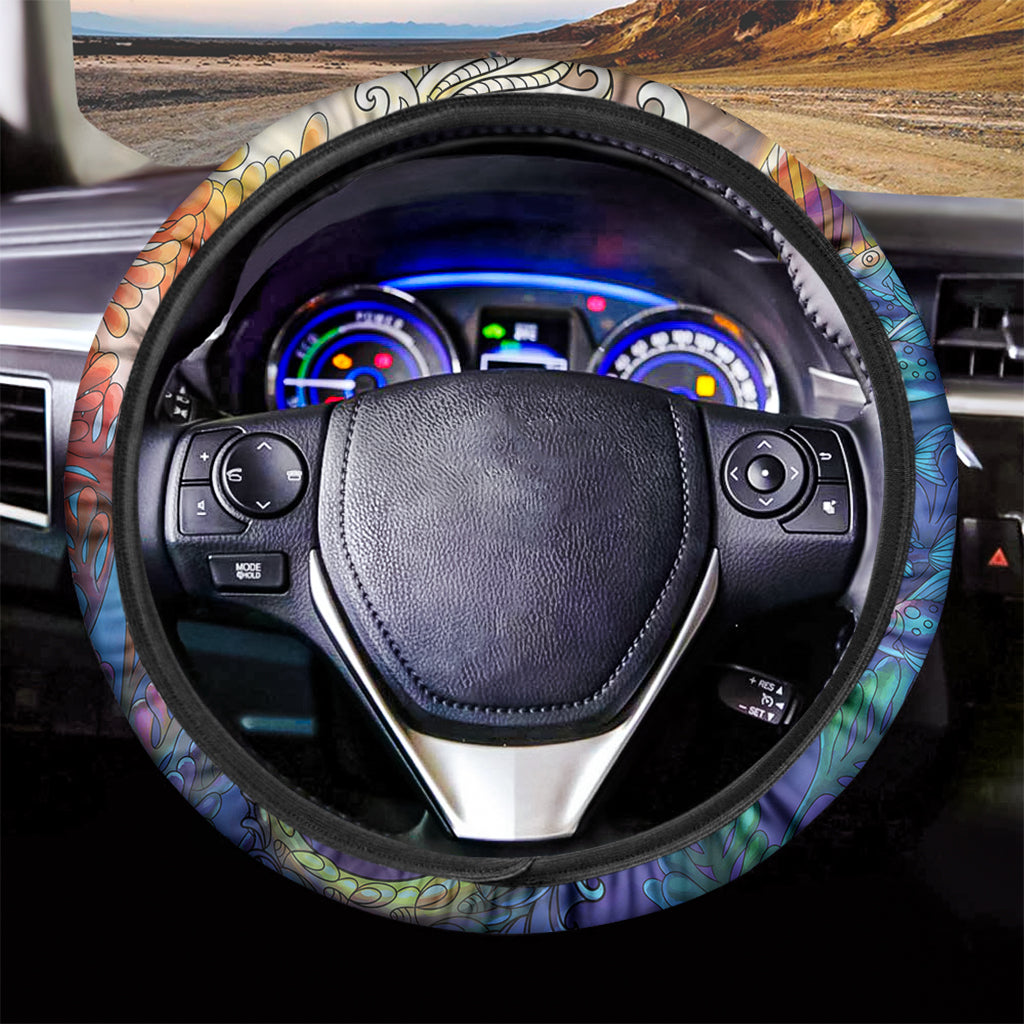 Colorful Seahorse Print Car Steering Wheel Cover