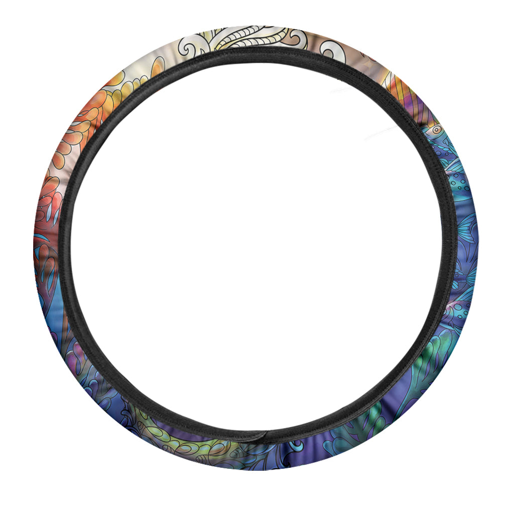 Colorful Seahorse Print Car Steering Wheel Cover