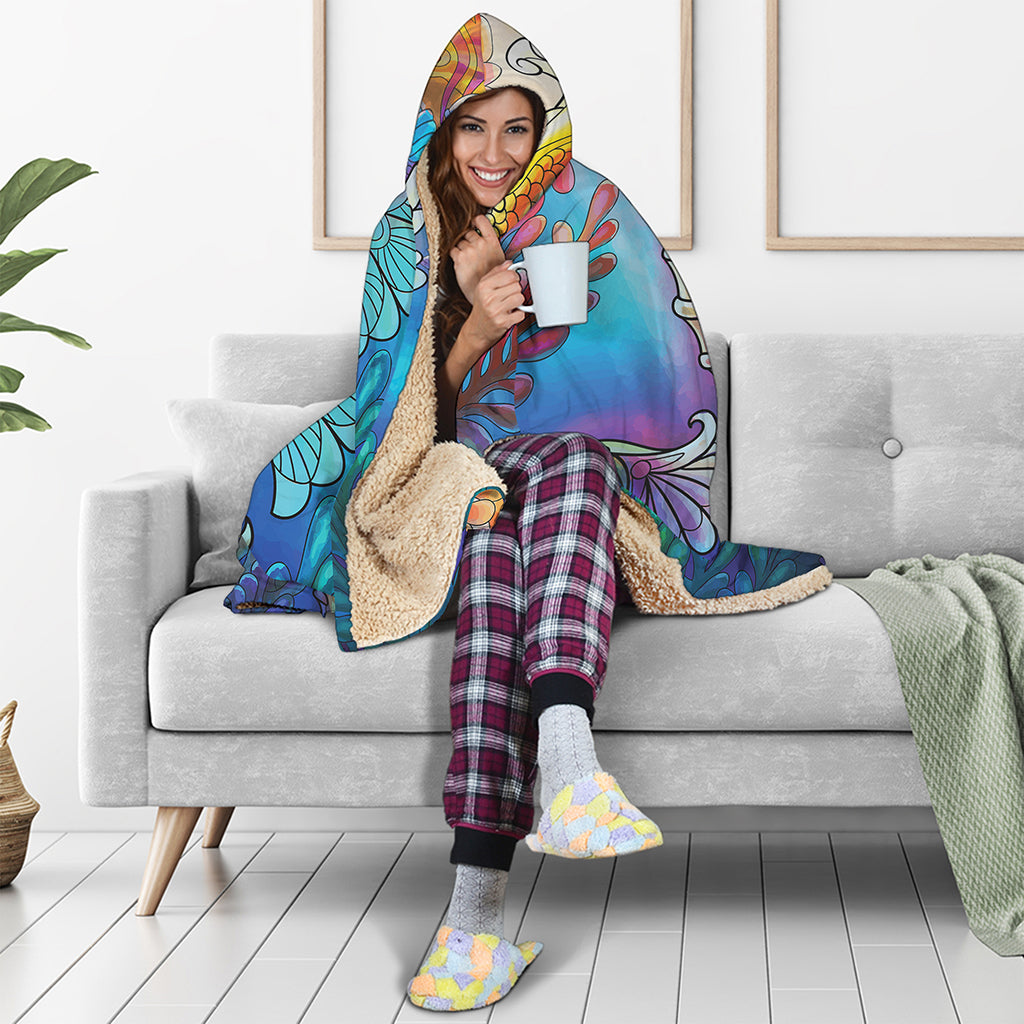 Colorful Seahorse Print Hooded Blanket