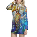 Colorful Seahorse Print Hoodie Dress