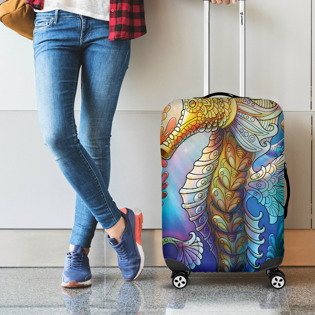 Colorful Seahorse Print Luggage Cover