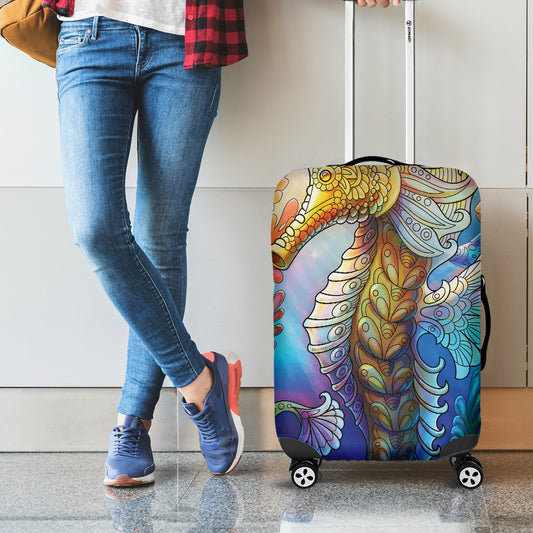 Colorful Seahorse Print Luggage Cover
