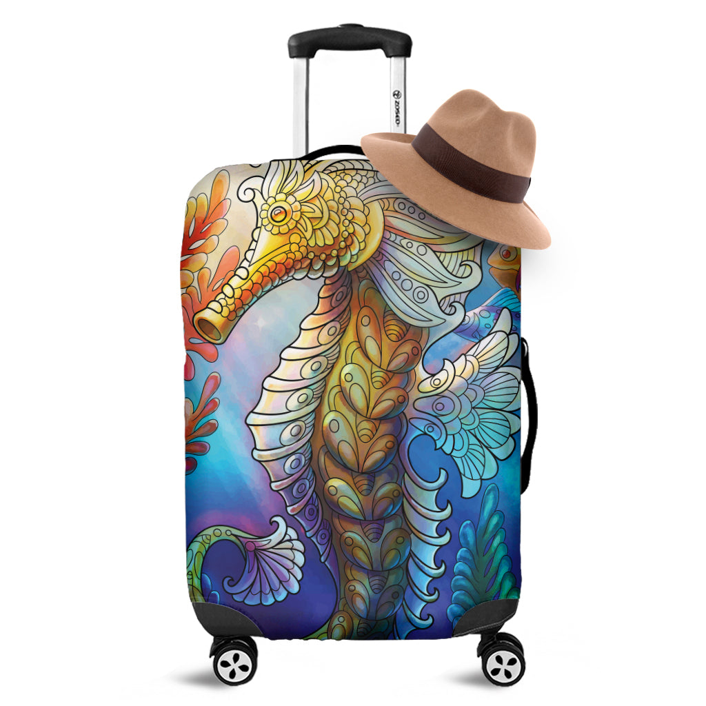 Colorful Seahorse Print Luggage Cover