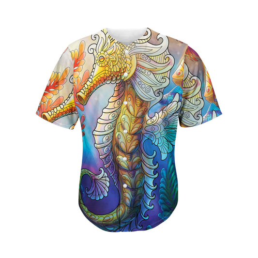Colorful Seahorse Print Men's Baseball Jersey