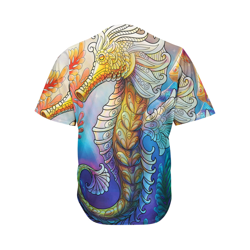 Colorful Seahorse Print Men's Baseball Jersey