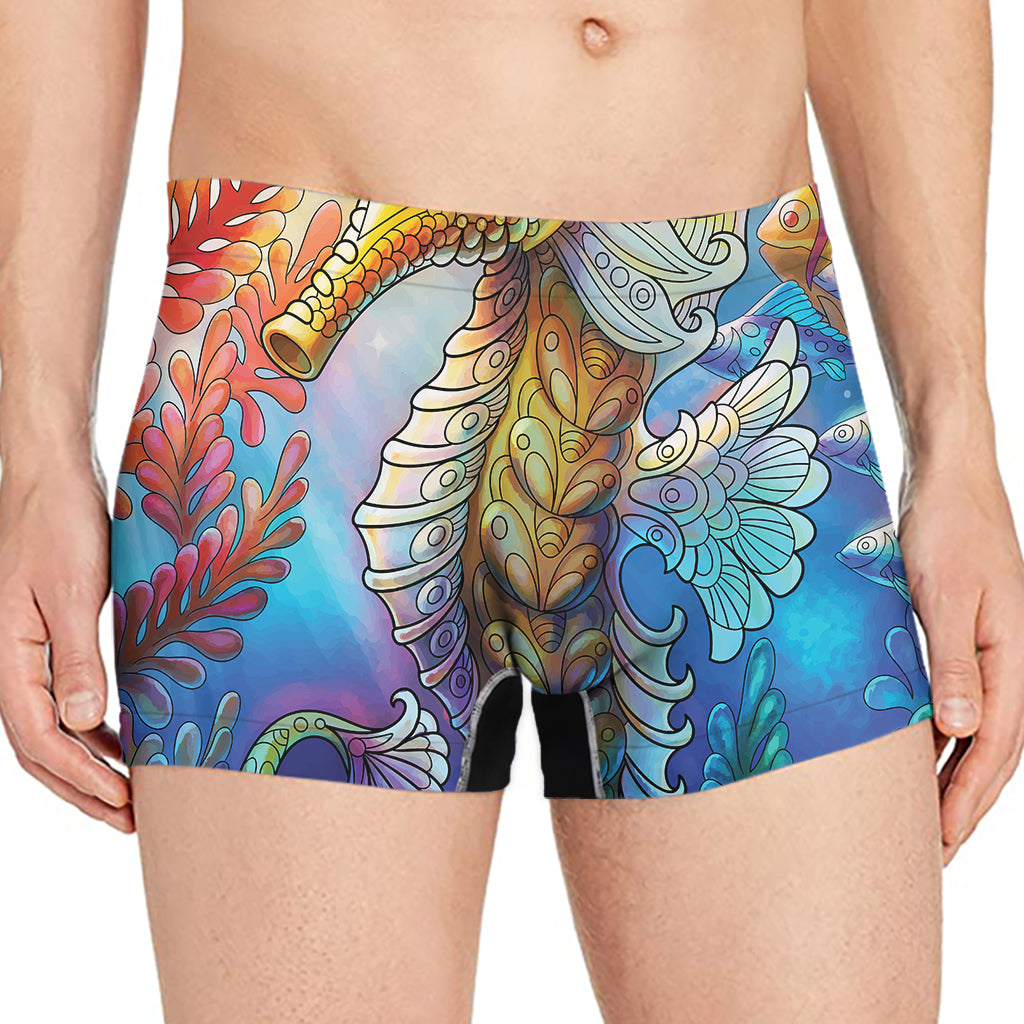 Colorful Seahorse Print Men's Boxer Briefs