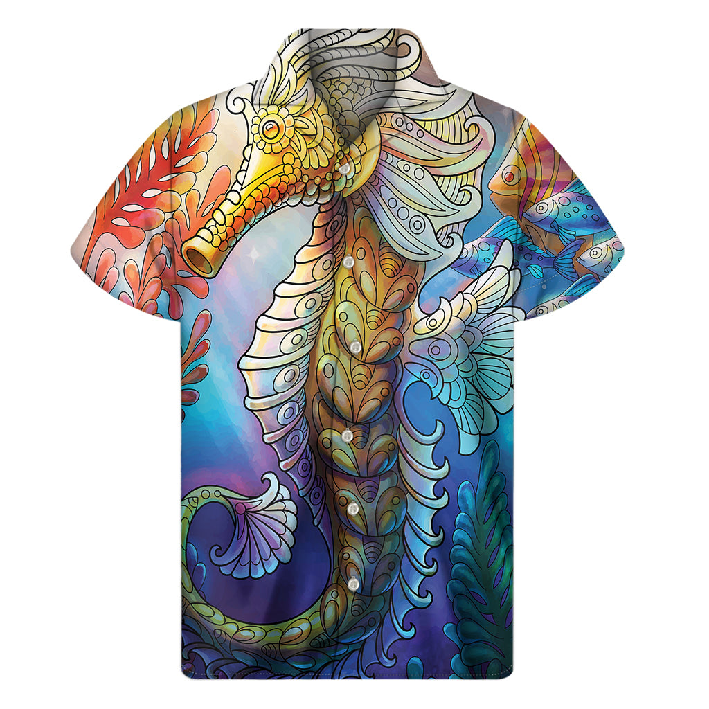 Colorful Seahorse Print Men's Short Sleeve Shirt