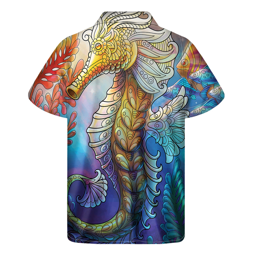 Colorful Seahorse Print Men's Short Sleeve Shirt