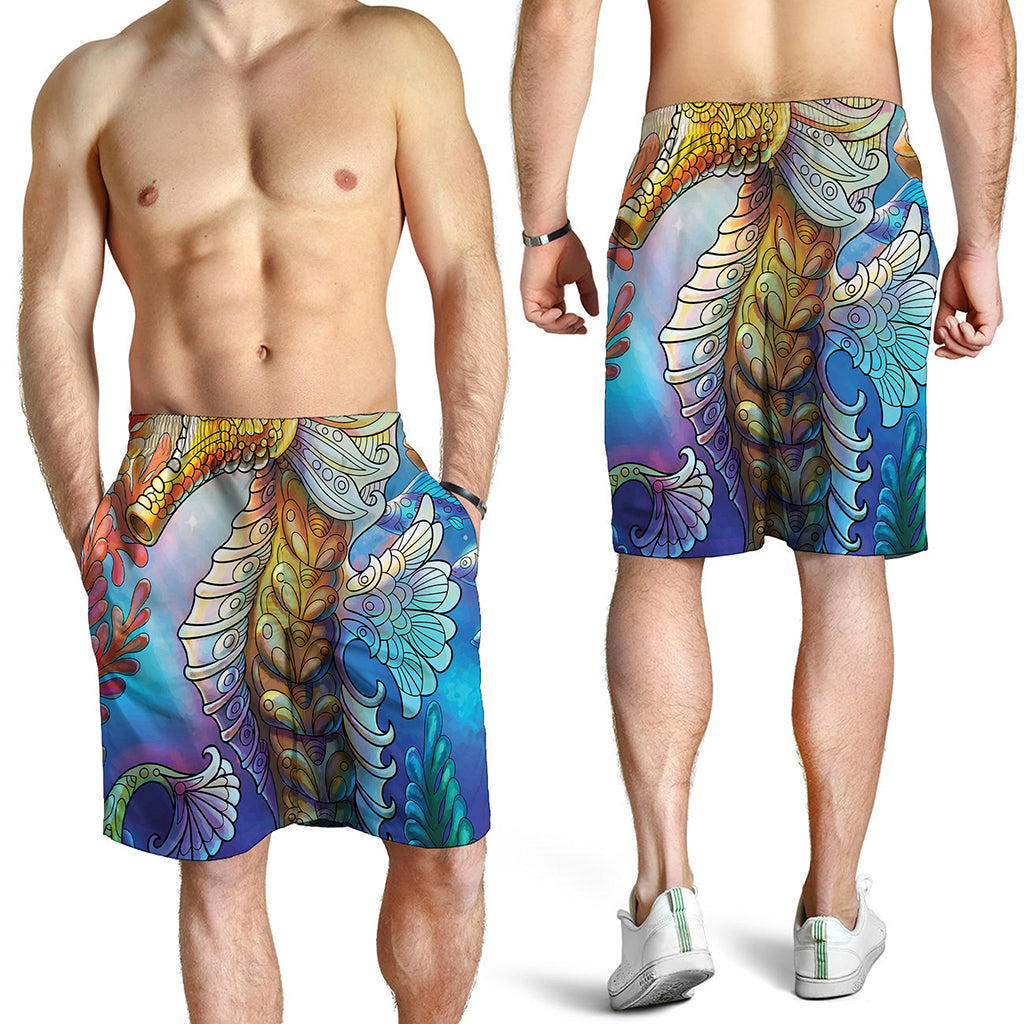 Colorful Seahorse Print Men's Shorts