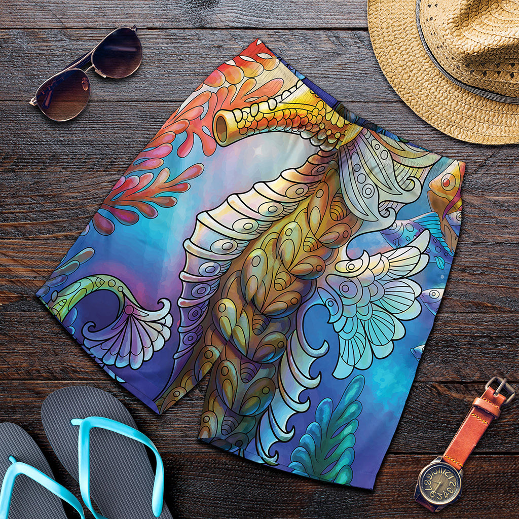 Colorful Seahorse Print Men's Shorts