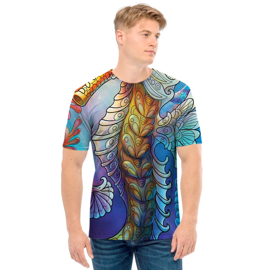 Colorful Seahorse Print Men's T-Shirt