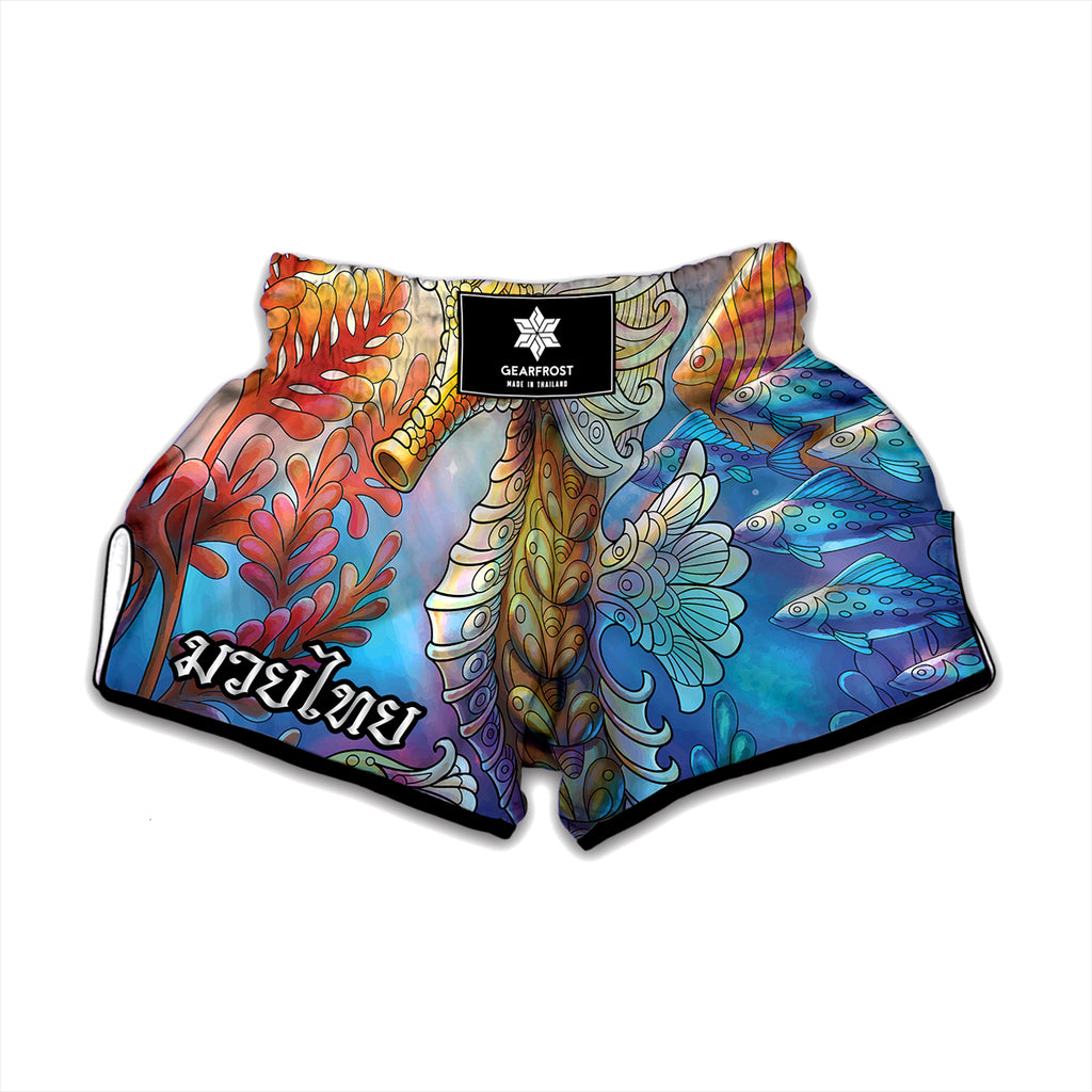 Colorful Seahorse Print Muay Thai Boxing Shorts