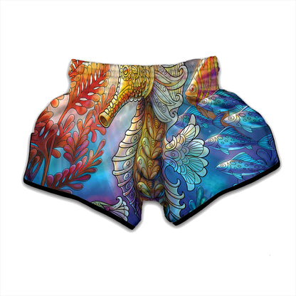 Colorful Seahorse Print Muay Thai Boxing Shorts