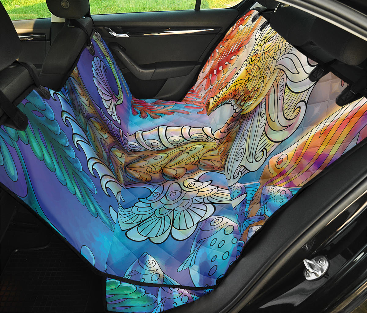 Colorful Seahorse Print Pet Car Back Seat Cover