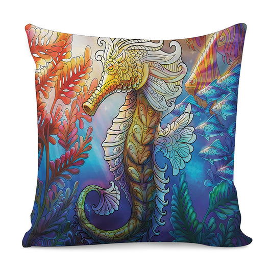 Colorful Seahorse Print Pillow Cover