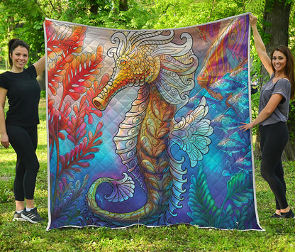 Colorful Seahorse Print Quilt