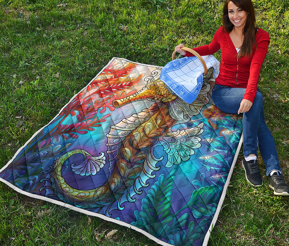 Colorful Seahorse Print Quilt