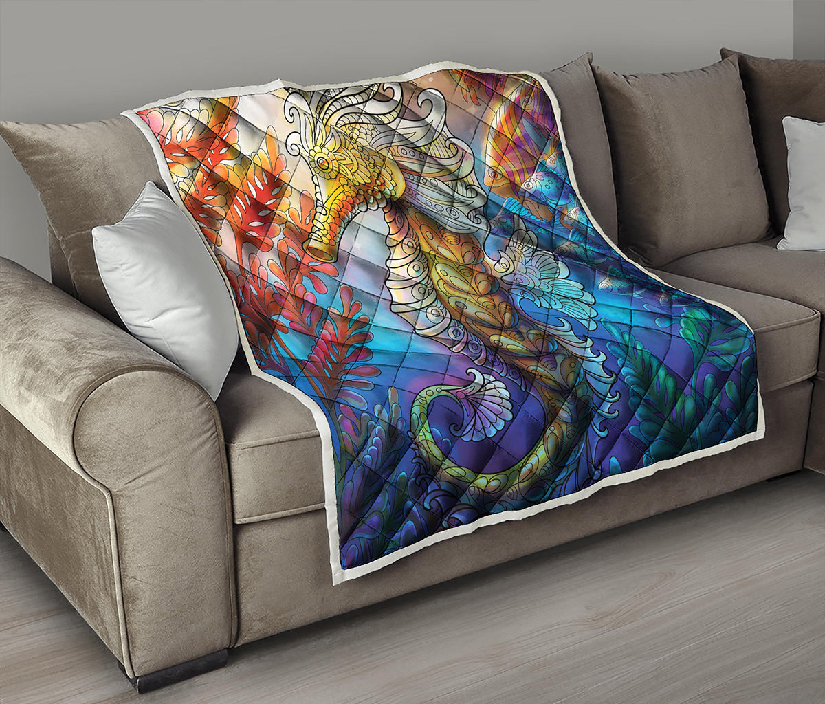 Colorful Seahorse Print Quilt