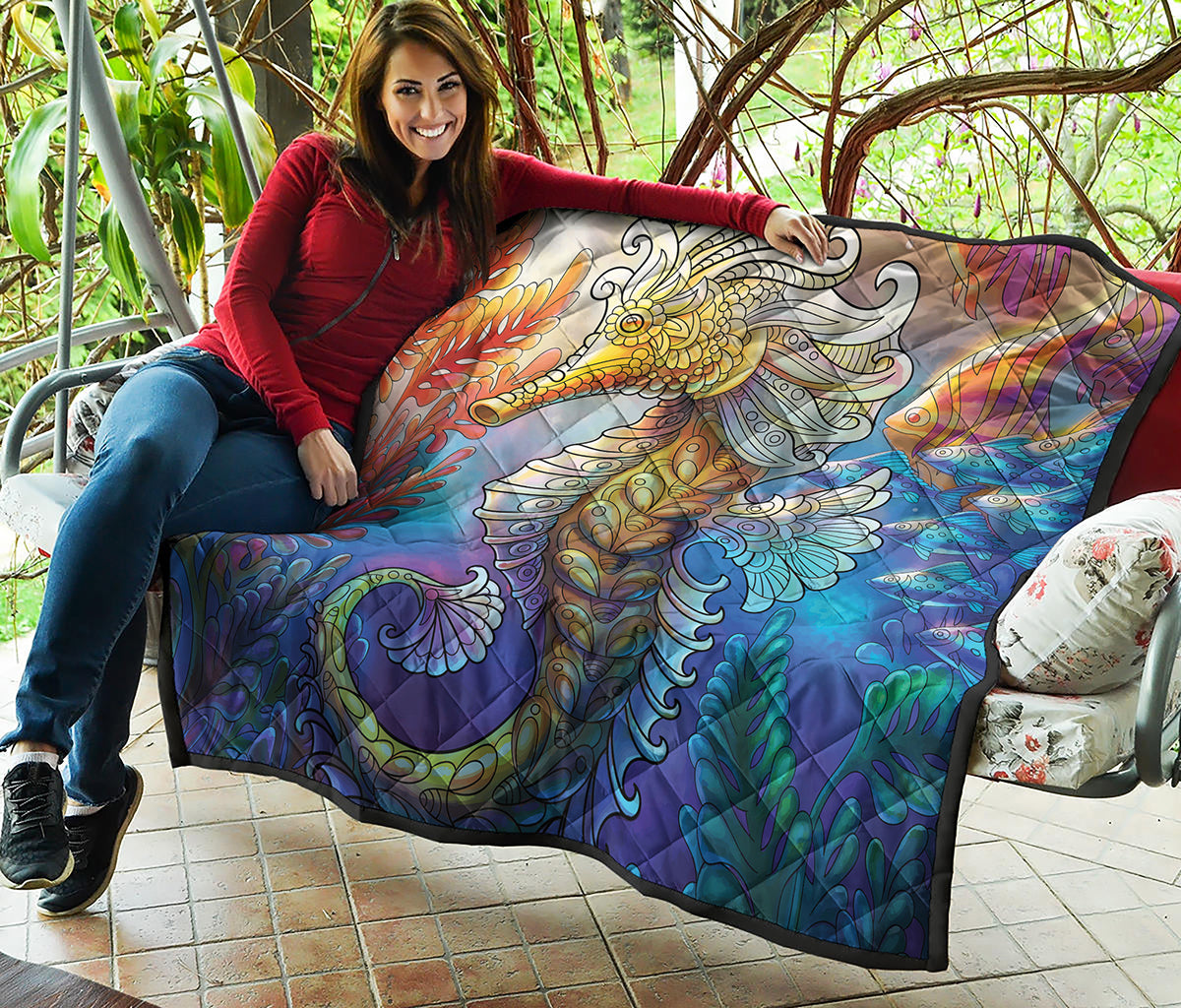 Colorful Seahorse Print Quilt