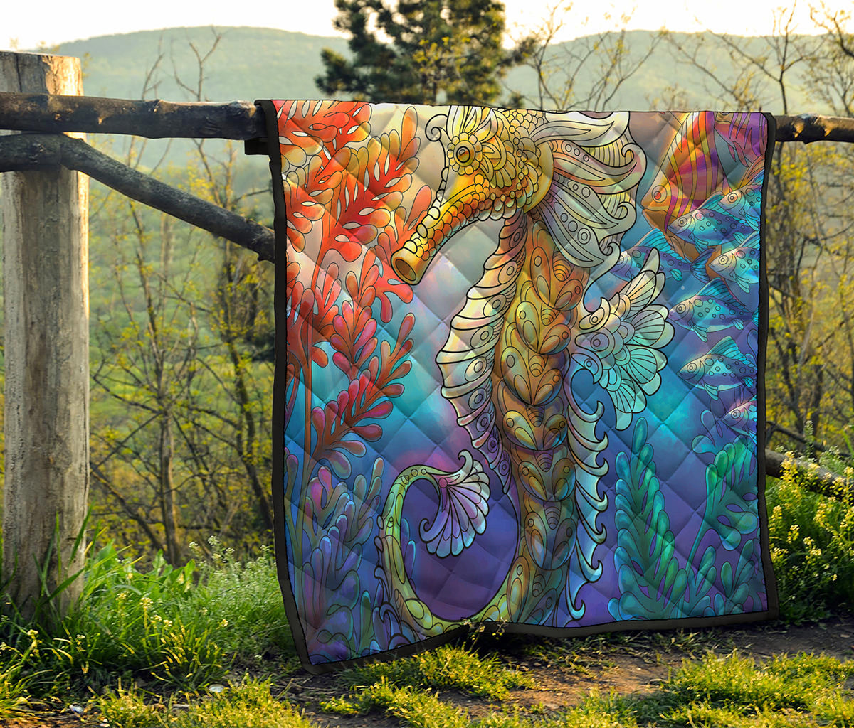 Colorful Seahorse Print Quilt