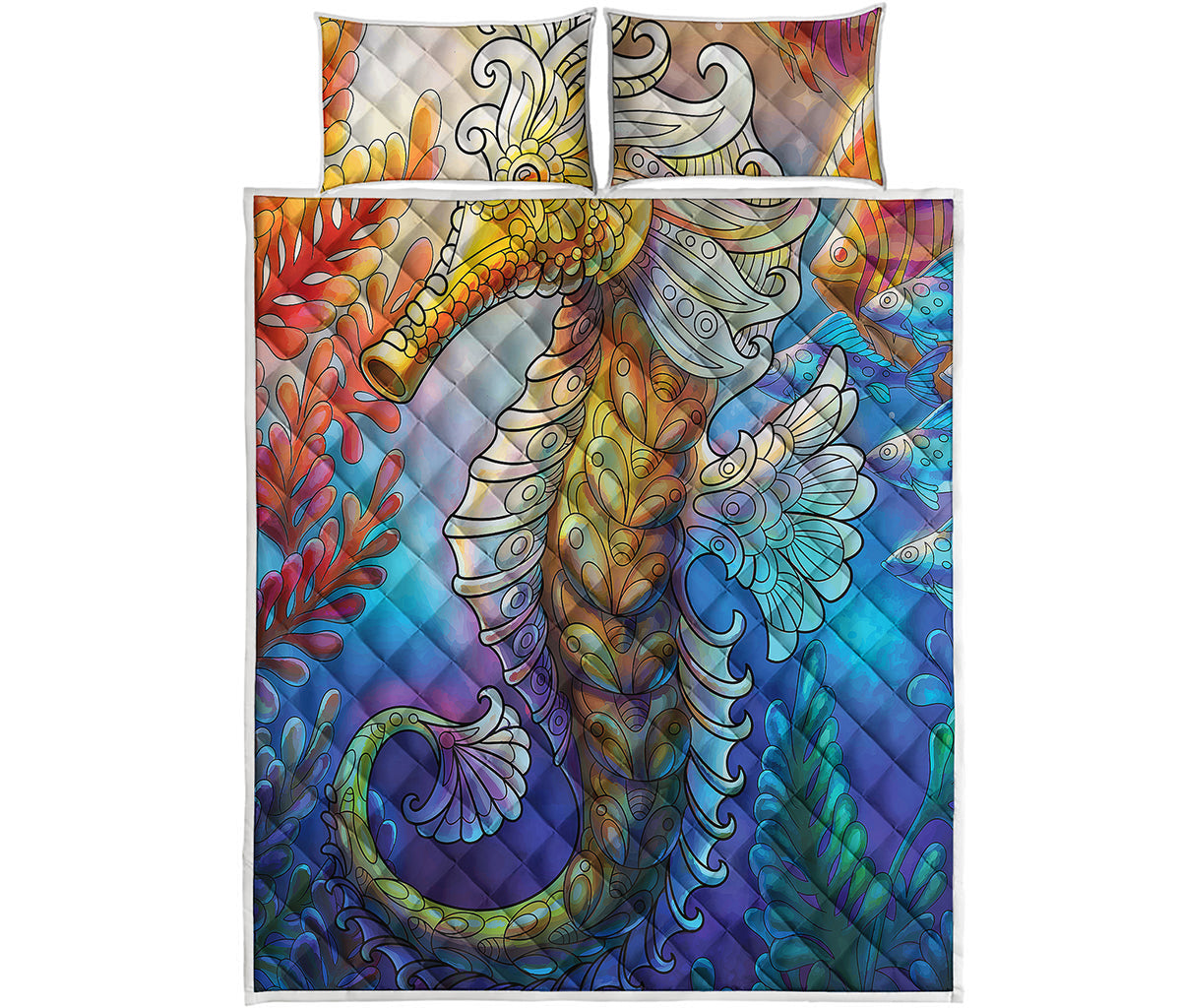 Colorful Seahorse Print Quilt Bed Set