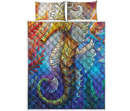 Colorful Seahorse Print Quilt Bed Set