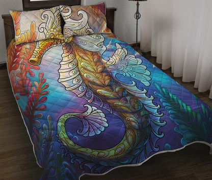 Colorful Seahorse Print Quilt Bed Set