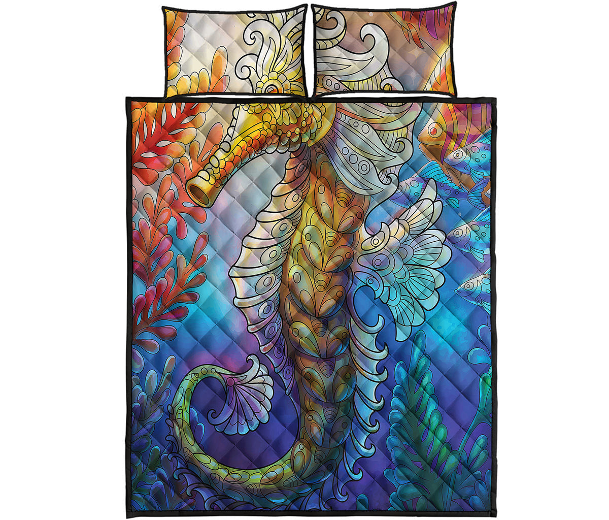 Colorful Seahorse Print Quilt Bed Set