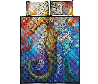 Colorful Seahorse Print Quilt Bed Set
