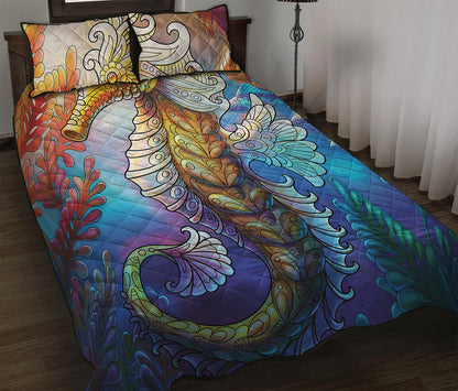 Colorful Seahorse Print Quilt Bed Set