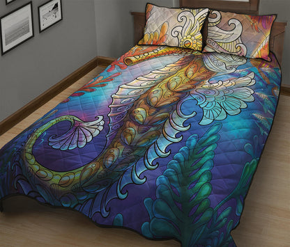 Colorful Seahorse Print Quilt Bed Set