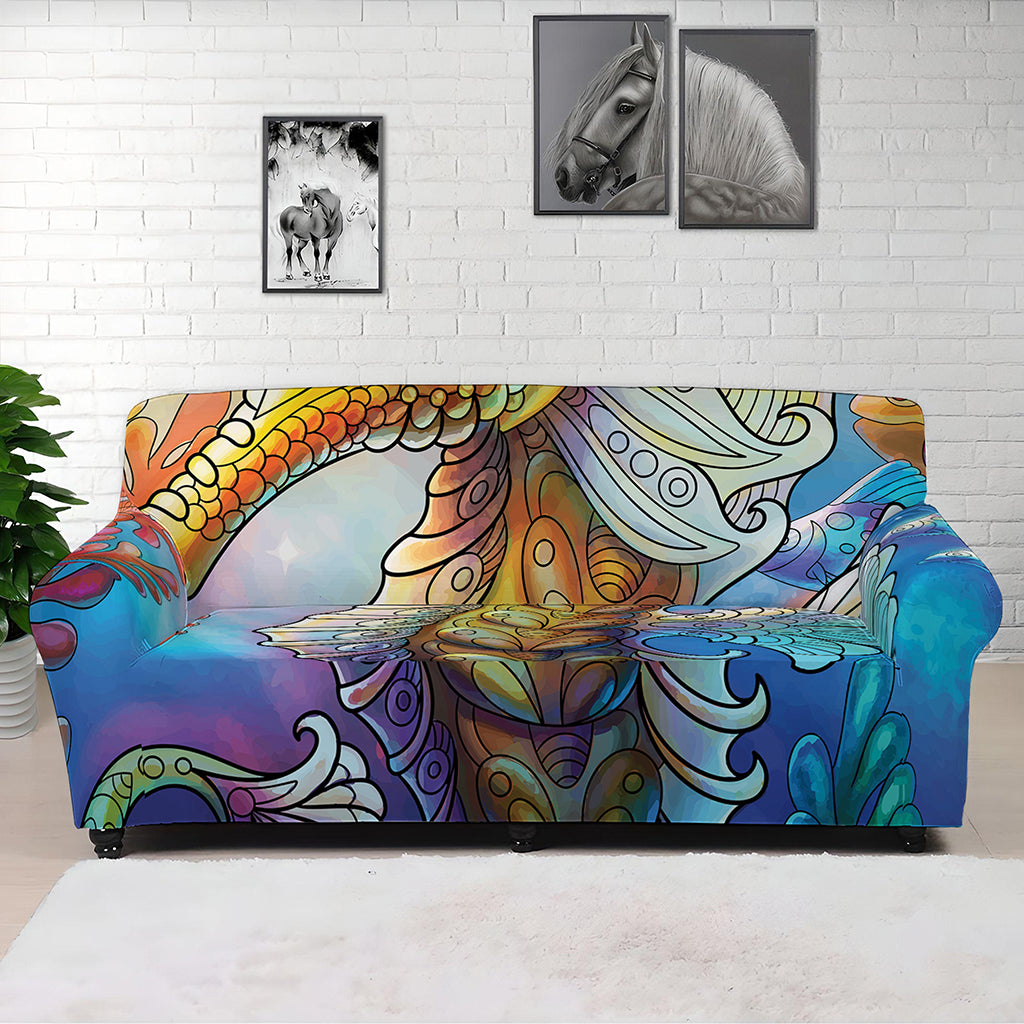 Colorful Seahorse Print Sofa Cover