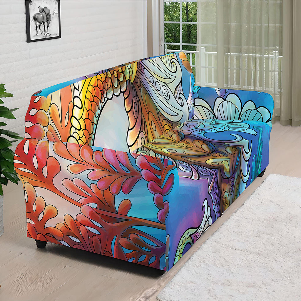 Colorful Seahorse Print Sofa Cover