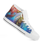 Colorful Seahorse Print White High Top Shoes
