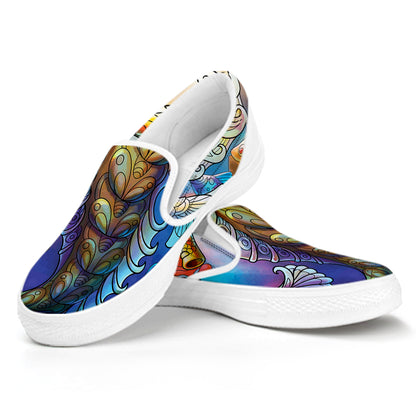 Colorful Seahorse Print White Slip On Shoes