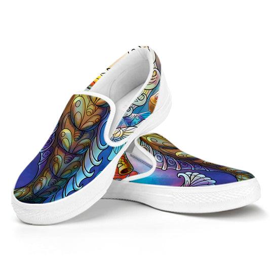 Colorful Seahorse Print White Slip On Shoes
