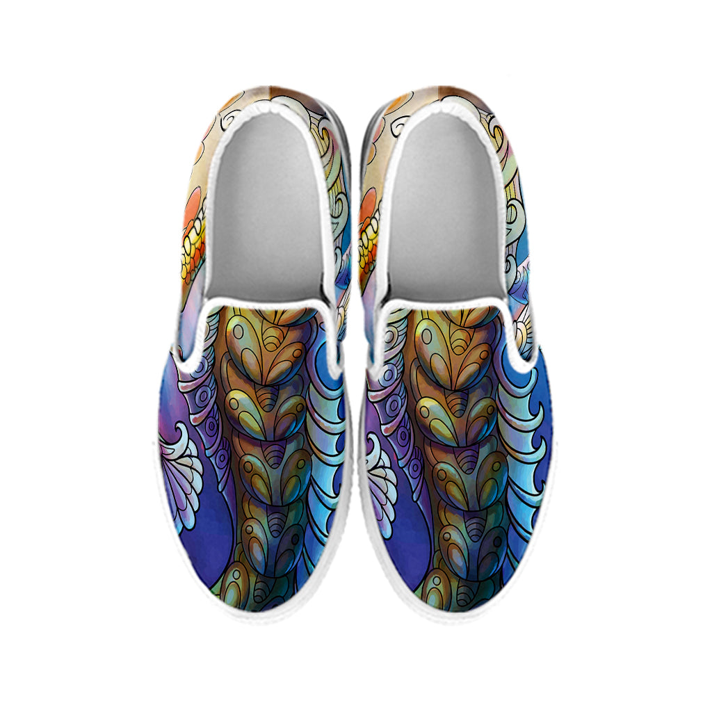 Colorful Seahorse Print White Slip On Shoes