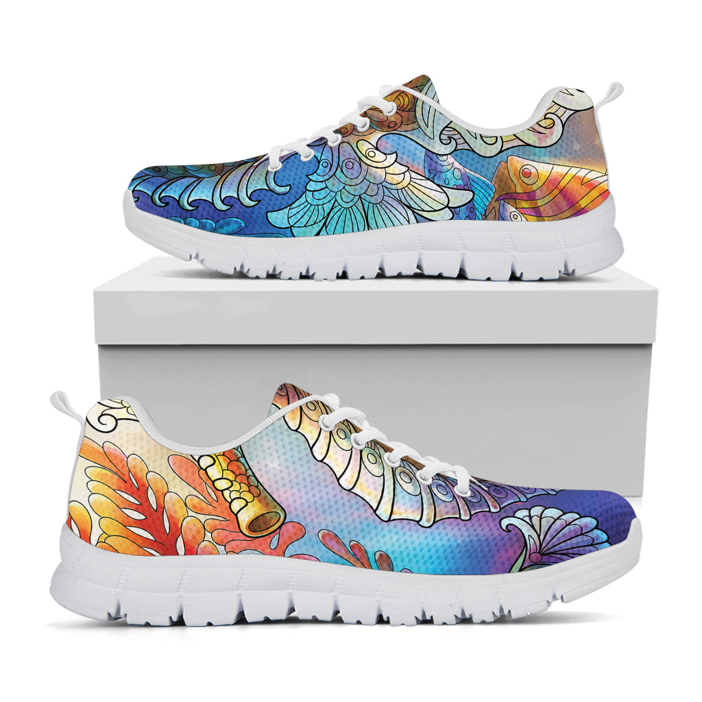 Colorful Seahorse Print White Sneakers