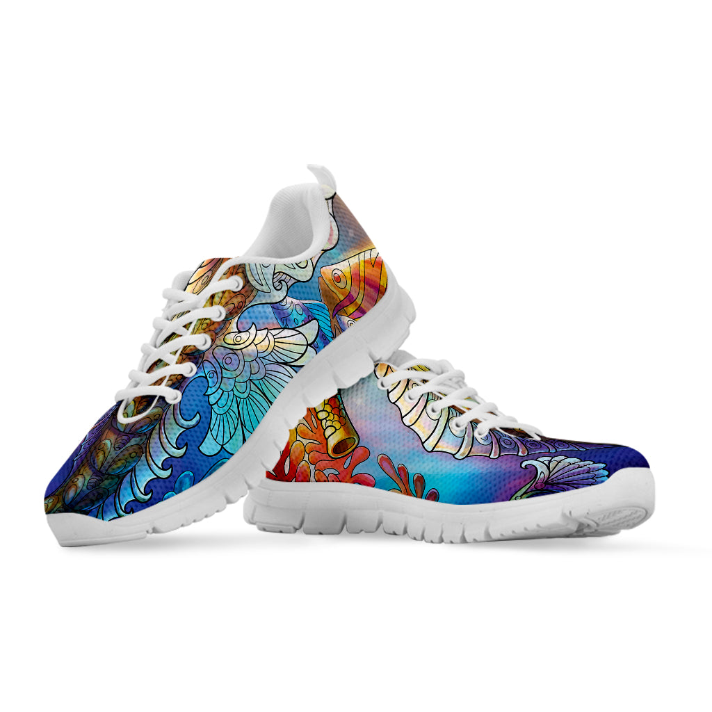 Colorful Seahorse Print White Sneakers