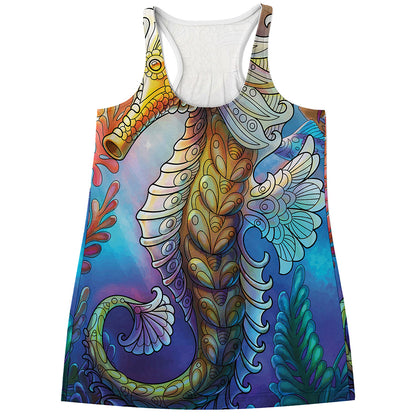 Colorful Seahorse Print Women's Racerback Tank Top