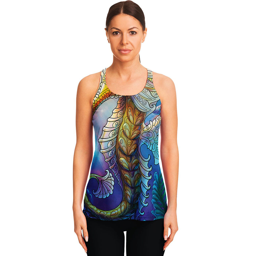 Colorful Seahorse Print Women's Racerback Tank Top