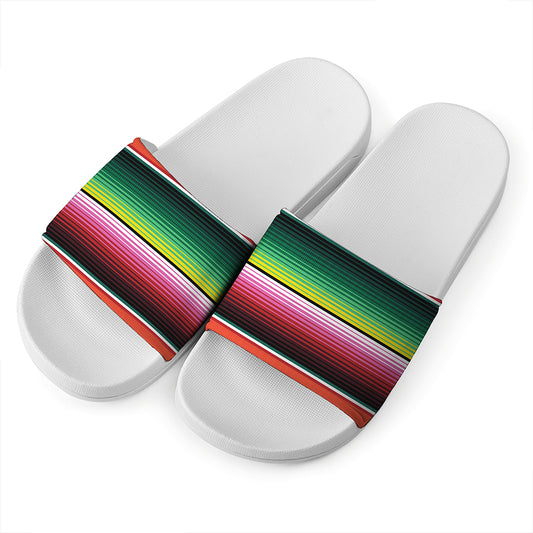 Colorful Serape Blanket Pattern Print White Slide Sandals